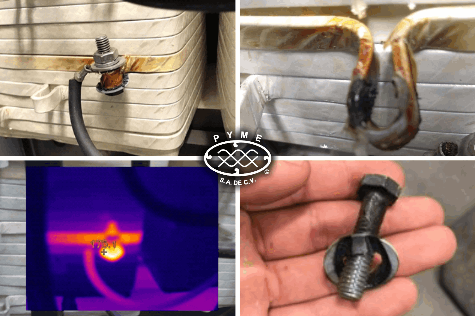 Conexiones corroídas detectadas por termografía 175.1°C
