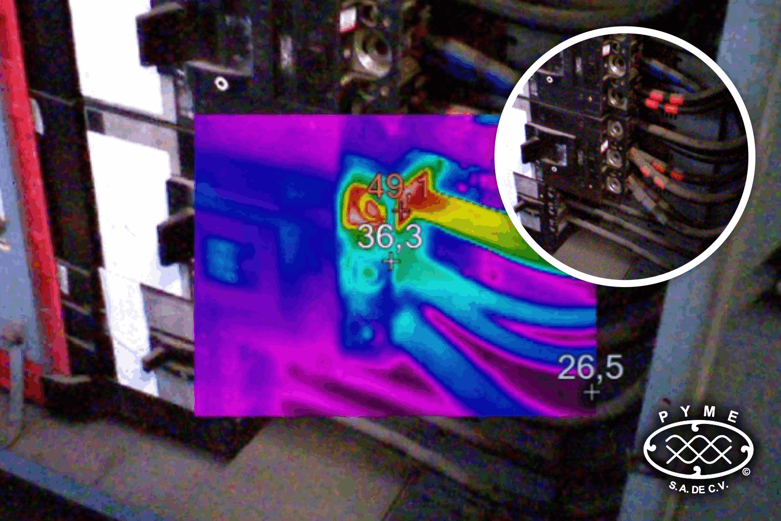 Imagen termográfica interruptores 49.1°C y 36.3°C